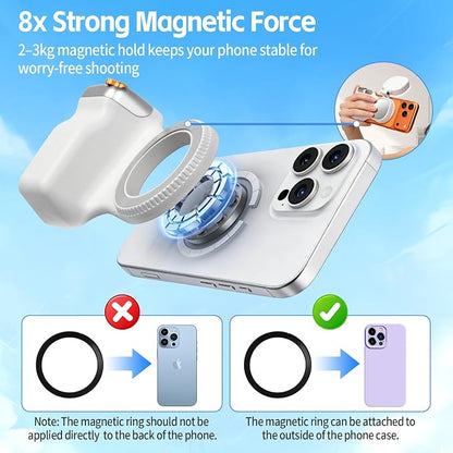Magnetic Phone Camera Grip,Smartphone Shooting Holder, Selfie Handle Fun Shot Magnetic Grip for iPhone & Android with Wireless Shutter Button, Creator Kit for TikTok/Selfies/Photography/Video