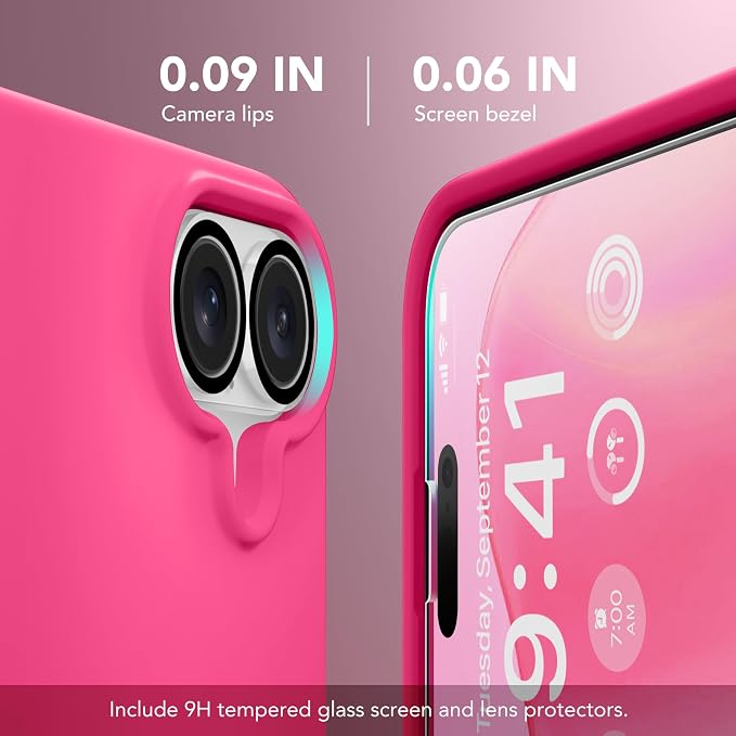 GONEZ Magnetic for iPhone 16 Case, Compatible with MagSafe, [Screen Protector + Camera Lens Protector], Liquid Silicone Shockproof Protective Phone Case for iPhone 16 6.1", Hot Pink