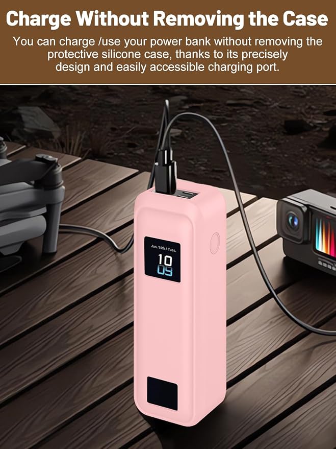 Silicone Protective Case Compatible with Anker Prime Power Bank 20,100mAh 3-Port Portable Charger, Full-Body Protective Cover with Precise Cutouts, Shockproof & Scratch-Resistant Sleeve (Pink)