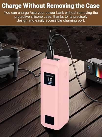 Silicone Protective Case Compatible with Anker Prime Power Bank 20,100mAh 3-Port Portable Charger, Full-Body Protective Cover with Precise Cutouts, Shockproof & Scratch-Resistant Sleeve (Pink)