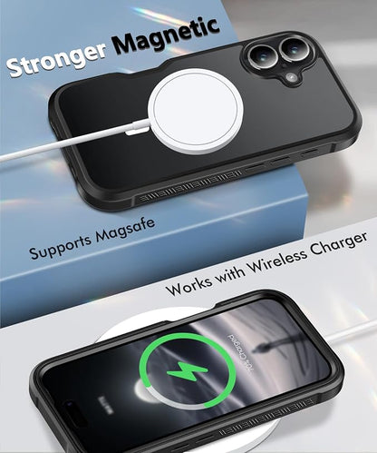 Compatible with iPhone 16 Plus Case, Built-in Screen Protector, with Camera Lens Protector, [Compatible with MagSafe] Matte Back Full Body Phone Case, Protective Cover for 16Plus 6.7" (Black)