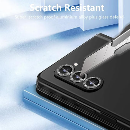 for Galaxy Z Fold 6 Camera Lens Protector Bling Glitter Individual Aluminium Alloy Ring 9H Tempered Glass Decorative Accessories Camera Cover for Samsung Galaxy Z Fold 6 Glitter Black