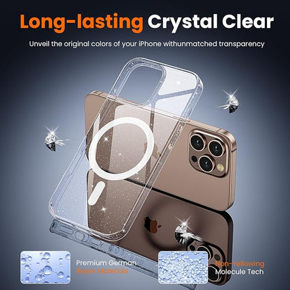 3 in 1 for iPhone 16 Pro Case Clear, Not Yellowing, Screen Protector*1 Camera Lens Protector*1, Military-Grade Protection for iPhone 16 Pro Phone Case 6.3 inch Clear Glitter