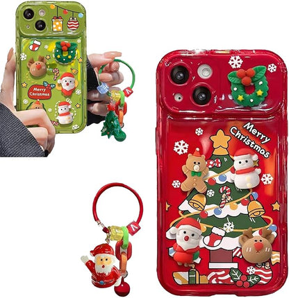 Christmas Tree Pendant Flip Mirror Case Cover for iPhone 17 16 15 14 13 Pro Max Plus, Festive Protective Phone Case with Built-in Mirror and 3D Christmas Tree Charm Celebrate (Red,16 pro)