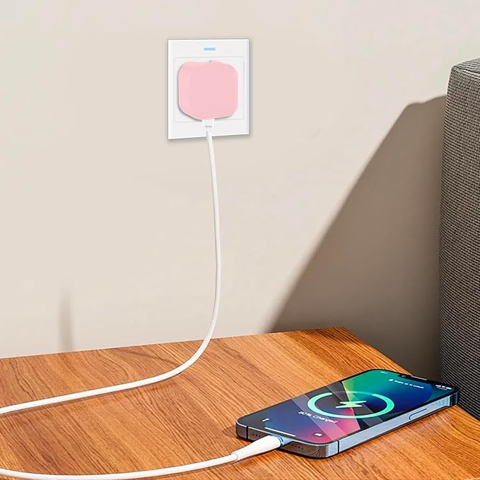 40W Soft Silicone Power Adapter Sleeve Case Compatible with Apple 40W USB‑C Dynamic Power Adapter (60W Max), for MacBook Air 15/13 M5 A3448 A3449 Charger, Anti‑Fall Shockproof Protective Cover, Pink