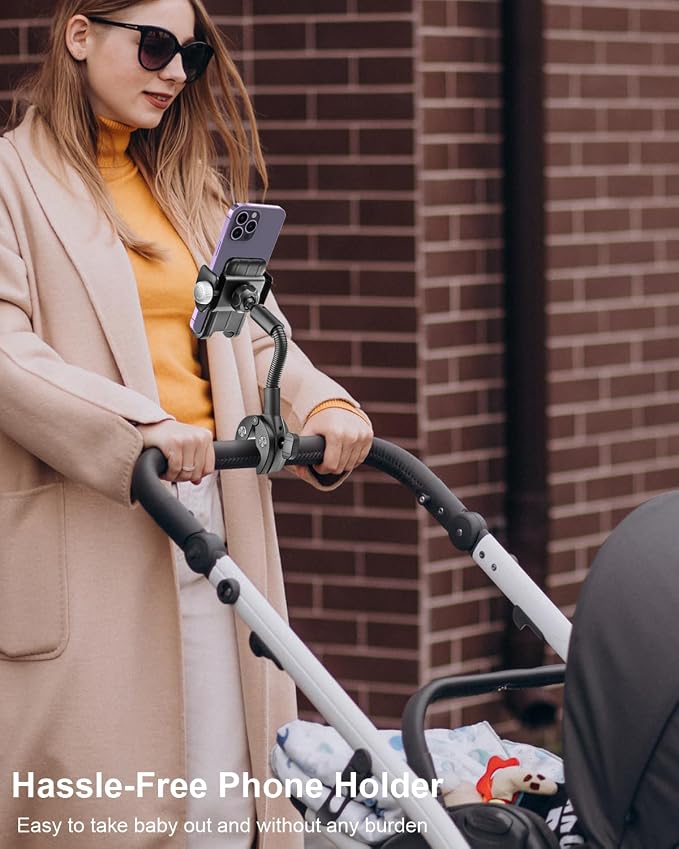 Gooseneck Spin Bike Phone Holder, Cell Phone Mount Exercise Bike Handlebar Clamp for Stationary Bicycle, Treadmill, Microphone Stand, for iPhone Air 17 Pro Max 16 15 14 13 12, S25, 4.7-7" Smartphones