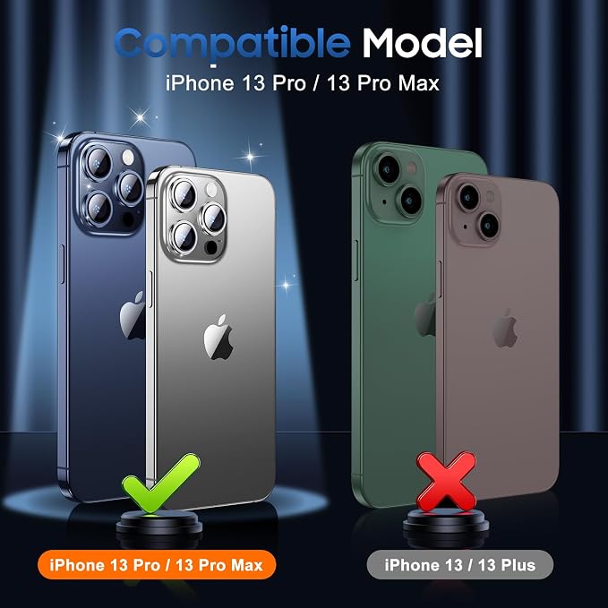 UniqueMe 3 Packs Compatible for iPhone 13 Pro Max/iPhone 13 Pro Camera Lens Protector Acrylic [Not Glass],[Case Friendly][Scratch-Resistant][Night Shooting Mode]-Glitter Silver