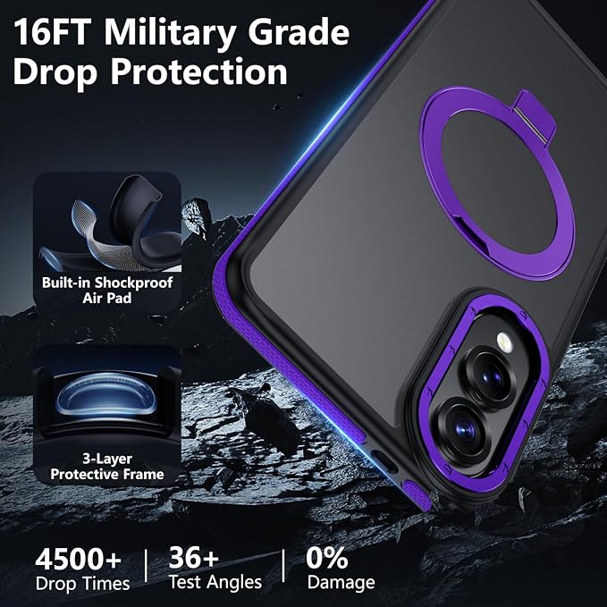 for Samsung Galaxy S25 Edge Case, Magnetic Adjustable Ring Stand [Fit for Magsafe], [Military-Grade Shockproof Protection] Phone Case with Kickstand&Ring Holder (Purple)