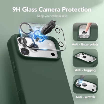 GONEZ Magnetic for iPhone 17 Pro Case, Compatible with MagSafe, [Screen Protector + Camera Lens Protector], Liquid Silicone Anti-Scratch Shockproof Protective Phone Case 6.3 inch, Army Green
