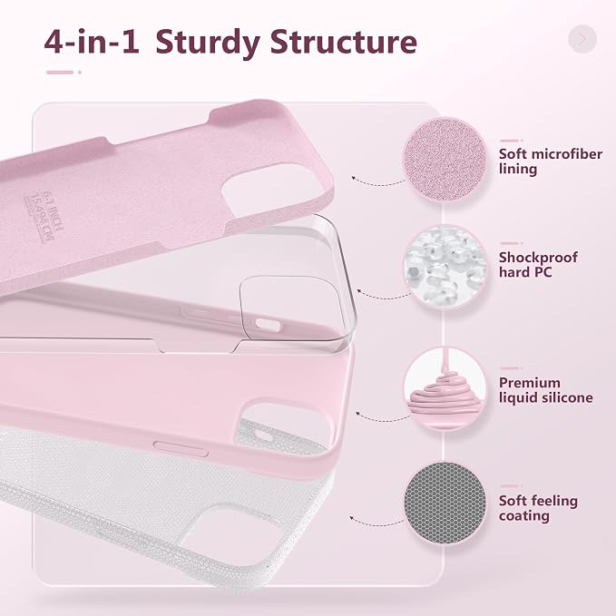 GONEZ Magnetic for iPhone 14 Case, Compatible with Magsafe, with Screen Protector + Camera Protector, Anti-Scratch Microfiber Lining, Liquid Silicone Shockproof Protective Phone Case, Pastel Pink