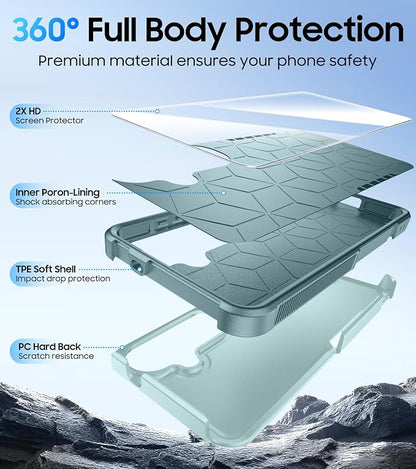 Red2Fire for Samsung Galaxy S26 Case 6.3 Inch, [Military Grade Drop Protection][2 Pack Screen Protectors] Heavy Duty Full Body Shockproof Non-Slip Phone Case,Mint Green