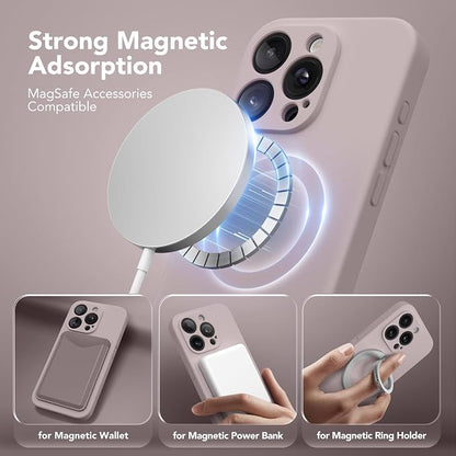 Magnetic for iPhone 15 Pro Max Case, Compatible with MagSafe, [Full Camera Protection][Screen Protector] Silicone Shockproof Protective Phone Case for iPhone 15 Pro Max 6.7", Hazel | Magnetic, Screen Protector, Silicone, Shockproof