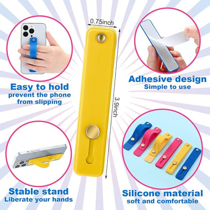 Weewooday 6 Pieces Phone Grip Holder Cell Phone Grip Strap Telescopic Finger Strap Stand Universal Finger Kickstand for Most Smartphones(Blue, Rose Pink, Yellow)