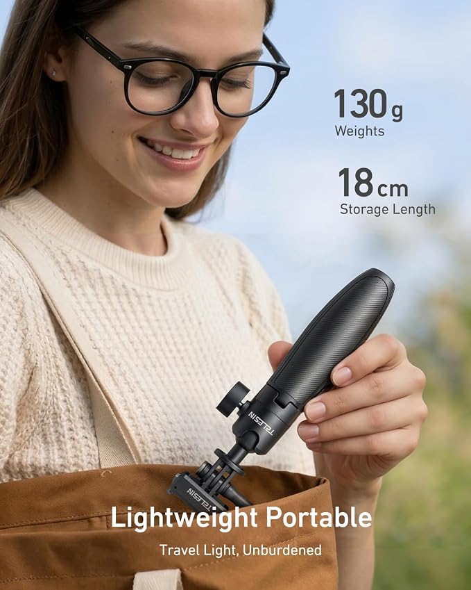 TELESIN Mini Selfie Stick & Magnetic Quick-Release Charging Adapter Mount for DJI Osmo Nano/Xtra Atto, 2-in-1 360° Adjustable Vlog Tripod with 1/4" Screw Hole Foldable Base, Anti-Slip Handle Grip