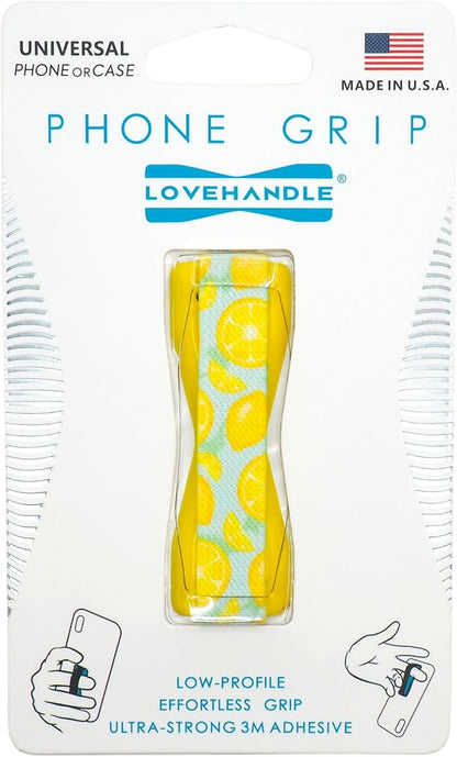 LOVEHANDLE Universal Phone Grip for Smartphones & Mini Tablets - Phone Holder for Hand - Wireless Charging Compatible - Made in The USA - Lemon Slice