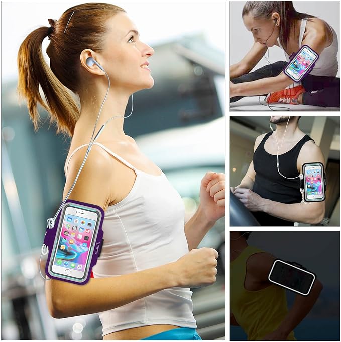 Arm Phone Holder for Running, Universal Cellphone Armband for iPhone 15 14 13 12 11 Pro/XR/XS/X/SE/8/7/6s/6, A/S/J, Up to 6.1’’, Sport Armband for Gym, Sports, Workout-Purple