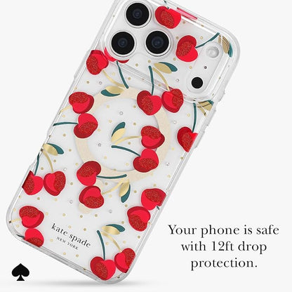 kate spade new york iPhone 17 Pro Case - Compatible with MagSafe - Designer Phone Case - Cherry Dot Gems