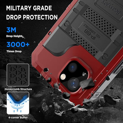 Beasyjoy for iPhone 14 Plus Case, IP68 Waterproof Metal Heavy Duty Defender Case with Built-in Screen Protector, Military Grade Full Body Protective Defender Shockproof Rugged Cover 6.7 Inch, Red