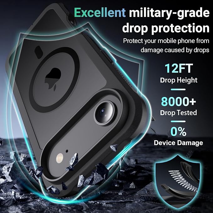 jaroco Magnetic for iPhone Air Case, [Compatible with MagSafe][Military Grade Drop Protection][Heavy Duty Protection][Non-Slip][Shockproof] 2-Layer Durable Bumper Phone Case 6.5''-Black