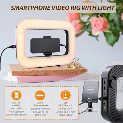 Ring Light for Phone with Video Rig, LED Video Light Kit, 8000mAh Battery, Bluetooth Remote, Adjustable Brightness and Color for Selfie, Phone Photography, TikTok, YouTube, Vlogging (LED Pro)