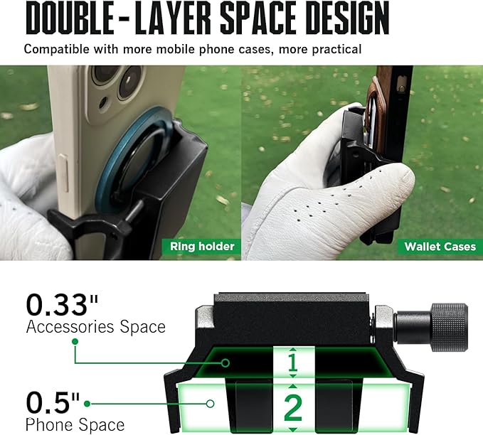 Dprofy Golf Cart Phone Holder Strong Magnetic Golf Cart Phone Mount Golf Accessories Fit for All Popular Smart Phones Special Design for Thick Case and Ring Holder (Black)