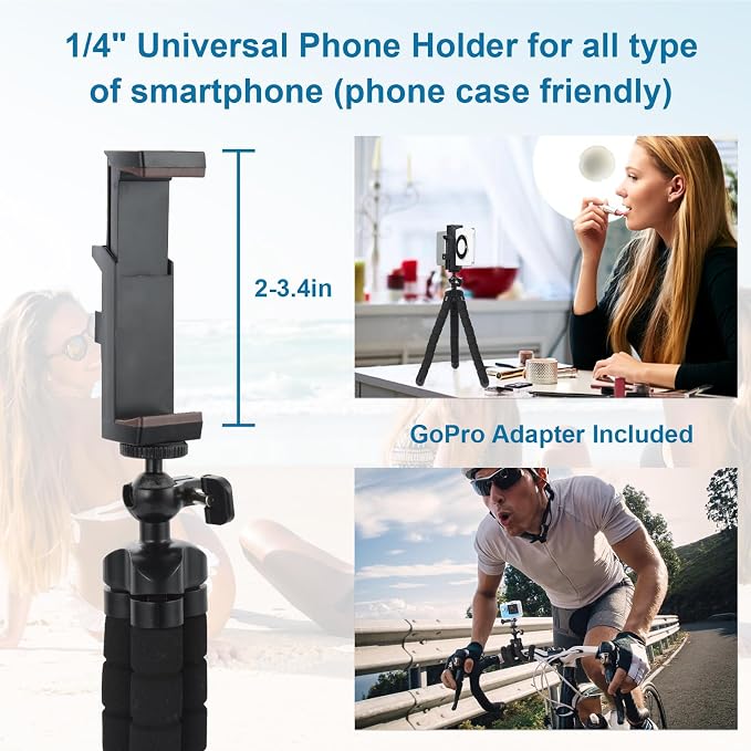UTEBIT Octopus Phone Tripod, Portable Phone Holder Flexible Cell Phone Tripod Stand with Wireless Remote, Mini Travel Camera Stand Compatible with iPhone, Android All the Phones, Samsung, GoPro, Black