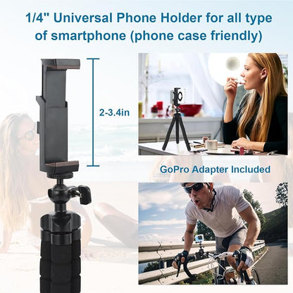 UTEBIT Octopus Phone Tripod, Portable Phone Holder Flexible Cell Phone Tripod Stand with Wireless Remote, Mini Travel Camera Stand Compatible with iPhone, Android All the Phones, Samsung, GoPro, Black