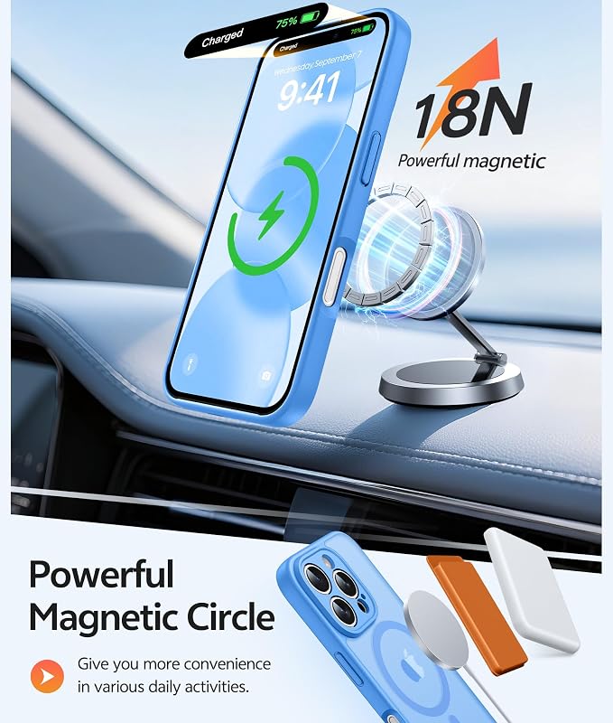 FNTCASE for iPhone 16 Pro Max Case, Fit for Magsafe, Glass Screen Protector | Full Camera Protection, Translucent Matte, 14FT Military Grade Drop Proof, Shockproof Protective Phone Cover, Ice Blue