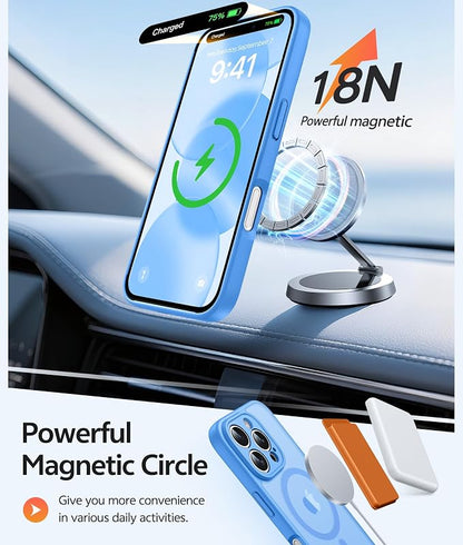 FNTCASE for iPhone 16 Pro Max Case, Fit for Magsafe, Glass Screen Protector | Full Camera Protection, Translucent Matte, 14FT Military Grade Drop Proof, Shockproof Protective Phone Cover, Ice Blue