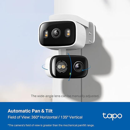 Tapo 2K Indoor/Outdoor Dual Lens Pan/Tilt Wired Security Camera - 125° Wide-Angle View + 6mm Zoom, Motion Track, Person/Vehicle Detection, Subscription-Free Local Storage or Optional Cloud, C246D