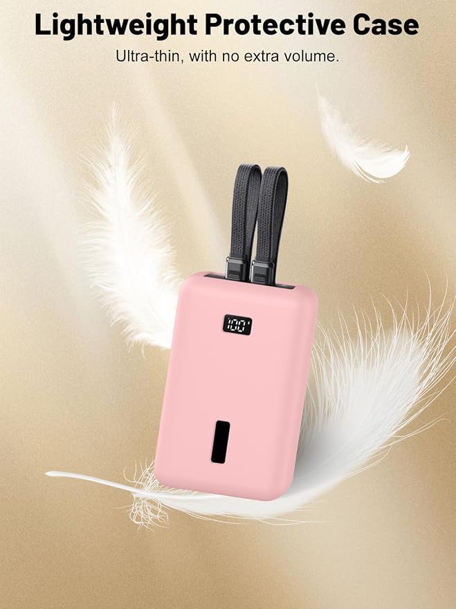 for Anker Zolo Power Bank 2025 20,000mAh 30W A1681/A1689,Silicone Protective Case, Shockproof Cover with LCD Display Visible, Anti-Lost Strap, Precision Cutouts for All-Port Charger(Pink)
