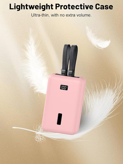 for Anker Zolo Power Bank 2025 20,000mAh 30W A1681/A1689,Silicone Protective Case, Shockproof Cover with LCD Display Visible, Anti-Lost Strap, Precision Cutouts for All-Port Charger(Pink)