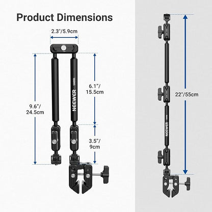 NEEWER Basics Magic Arm Desk Mount, 22" Overhead Mic Stand Boom Arm Desktop Phone Holder with 1/4" 3/8" Threads for ARRI, for DSLR Action Camera Webcam Microphone LED Light for Video Recording, UA061