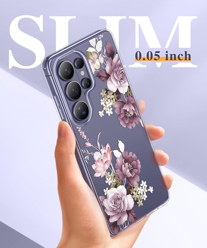 GVIEWIN for Samsung Galaxy S26 Ultra Case, Clear Floral Slim Shockproof Protective Women Phone Case, Non-Yellowing, with Screen Protector & Camera Lens Protector for S26 Ultra 6.9", Cherry Blossoms
