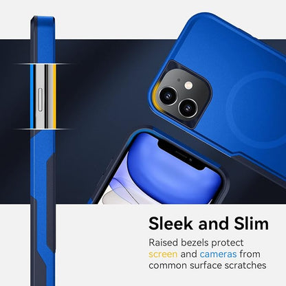 Xmon for iPhone 11 Magnetic Case [Compatible with MagSafe] Tempered Glass Screen Protector with Camera Lens Protector Phone Case Cover for Apple iPhone 11 (Magnetic Blue)