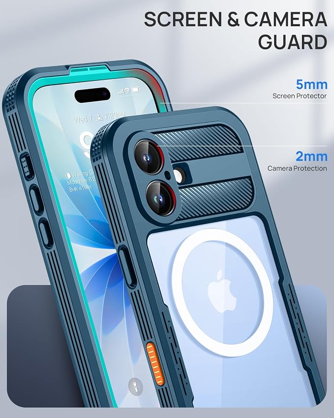 Lanhiem Magnetic for iPhone 17 Case, IP68 Waterproof, Dustproof, Compatible with Magsafe, Built-in Screen Protector, Full Body, Heavy Duty, Rugged Phone Cover, 6.3 inch, Blue
