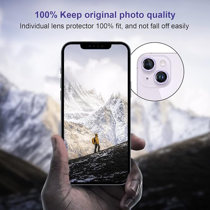 Jeluse 2X2 Pack Camera Lens Protector for iphone 14 Plus for iphone 14, 9H Tempered Glass Screen Protector Cover [Alignment Kit Eazy installation] Metal Individual Ring