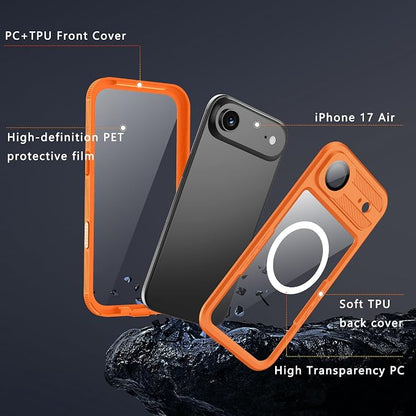 GOLDJU Magnetic for iPhone Air Case-Waterproof, Built-in Screen & Camera Protector-IP68 Underwater Full Body 16FT Military Dropproof Shockproof Case for iPhone 17 Air 6.5''- Orange