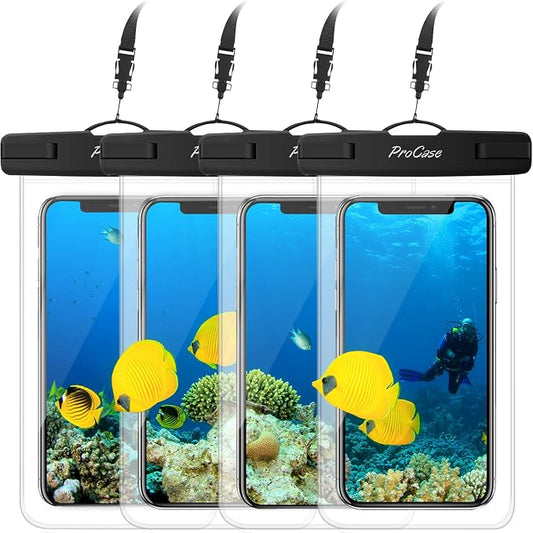 ProCase Waterproof Phone Pouch for iPhone 17 Air 16 15 14 13 12 11 Pro Plus Max Mini Xs XR X 8 7 Galaxy S23 S22 S21 Ultra Note Black Underwater Case, up to 7" -Clear