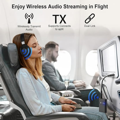 Bluetooth Transmitter Receiver for TV, 2-in-1 Bluetooth 5.3 Adapter with Qualcomm aptX Adaptive Supports 2 AirPods/Headphones Wireless HD Audio Adapter for Airplane, Car, Gym, Home Stereo