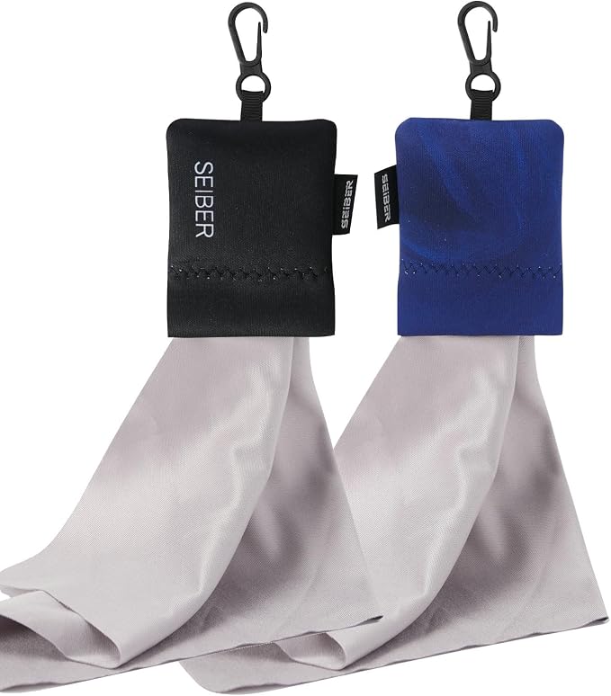 SEIBER Eyeglass Cleaning Microfiber Cloth,7 x 7 inch Glasses Cloth for Sunglasses,Laptops, Cameras,Screen- with Neoprene Pouch,Self-Closing Bottom(2PCS,BKBlue)