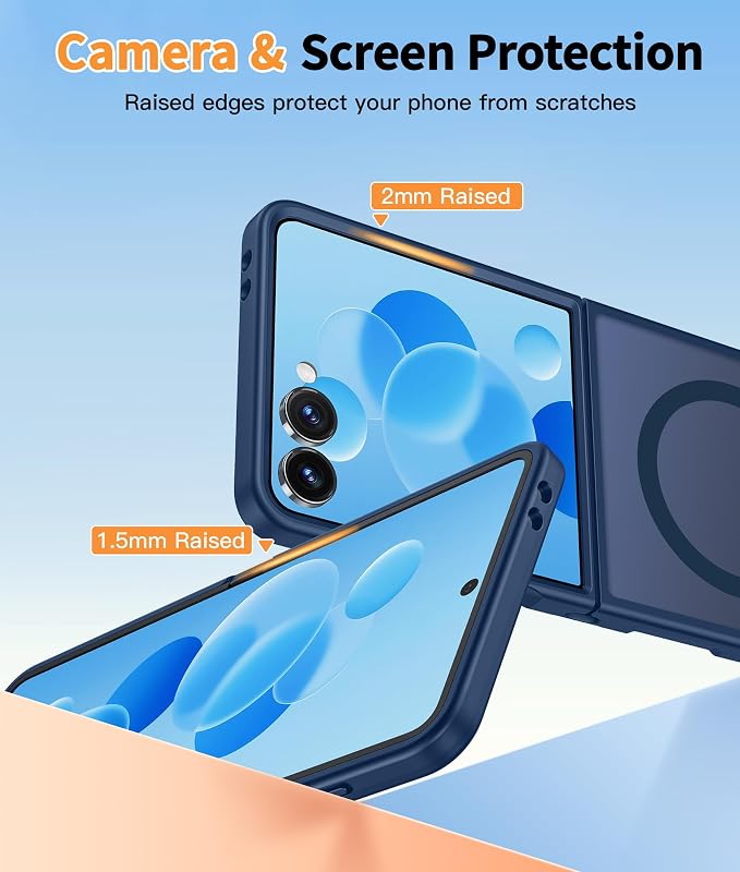 FNTCASE for Samsung-Galaxy Z-Flip-7 Magnetic Case:Translucent Matte Textured Military Grade Drop Protection Phone Cover - Durable Rugged Shockproof Protective Bumper Cases