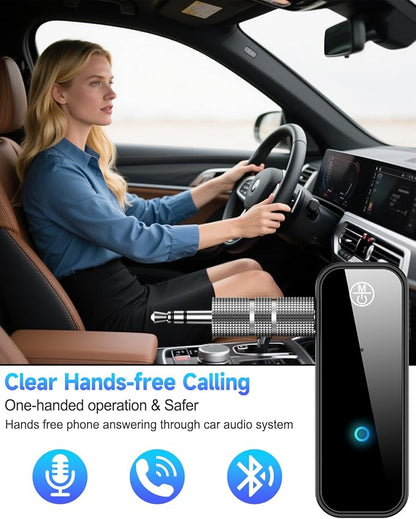 Bluetooth 5.0 Adapter 3.5mm Jack Aux Dongle, 2-in-1 Wireless Transmitter Receiver for TV/Travel Flight, Gym, Supports to Headphones, Bluetooth Receiver for Car/Home Stereo (with RCA & AUX) ﻿