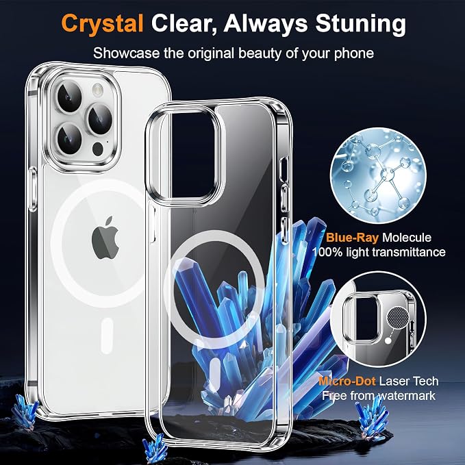MOCCA Strong Magnetic for iPhone 14 Pro Case Clear, [Non-Yellowing][Compatible with Magsafe][Military Drop Protection] Slim Shockproof Protective Phone Case for iPhone 14 Pro Phone Case 6.1",Clear