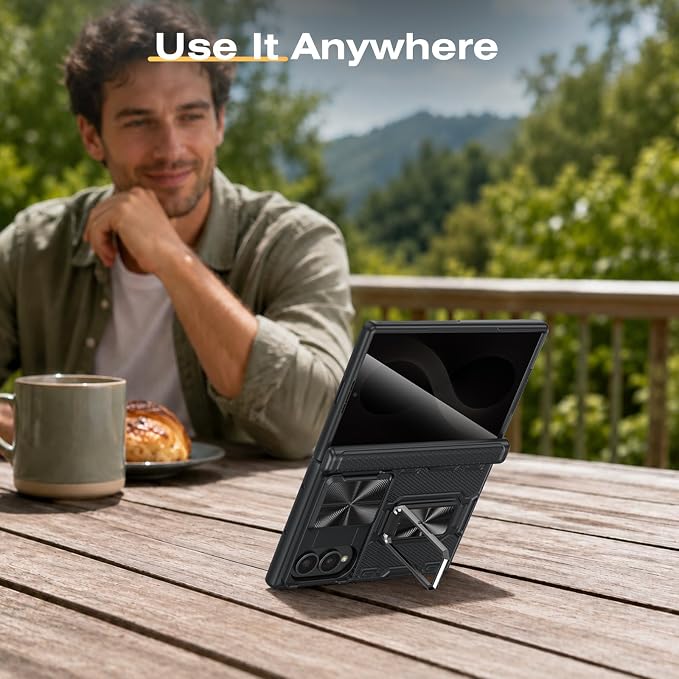 VEGO for Samsung Fold 8 Case with Privacy Screen Protector Anti-Peeping | Hinge Protection[Slide Camera Cover]Military-Grade Shockproof Protective Rugged Stand Case for Galaxy Z Fold 8 -Black