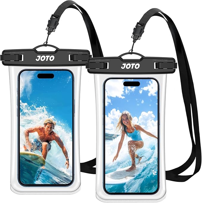 JOTO 2 Pack Waterproof Phone Pouch Case Up to 7", IPX8 Underwater Phone Case Cellphone Dry Bag for iPhone 17/Air 16 15 14 13 12 Pro Max Xs Max XR X 8 7 6S Plus SE/Galaxy S24 S23 S22 -TransparentBlack