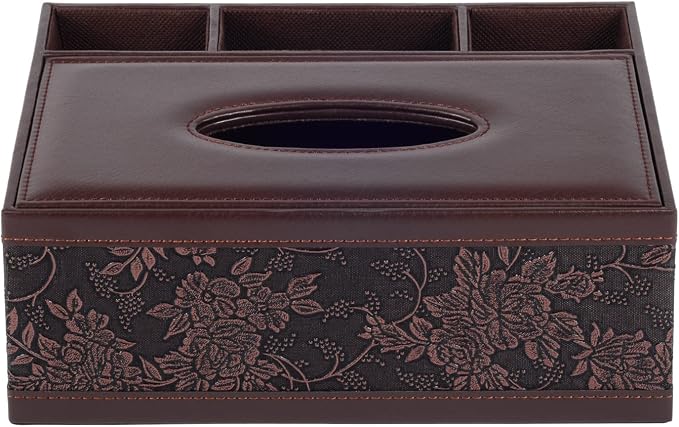 Multifunction PU Leather Tissue Box Holder/Cover Rectangular Upgrade Large Size Stationery Napkin Remote Control Storage Box,Facial Tissue Dispenser Organizer Caddy Home Office Supplies (Retro)
