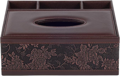 Multifunction PU Leather Tissue Box Holder/Cover Rectangular Upgrade Large Size Stationery Napkin Remote Control Storage Box,Facial Tissue Dispenser Organizer Caddy Home Office Supplies (Retro)
