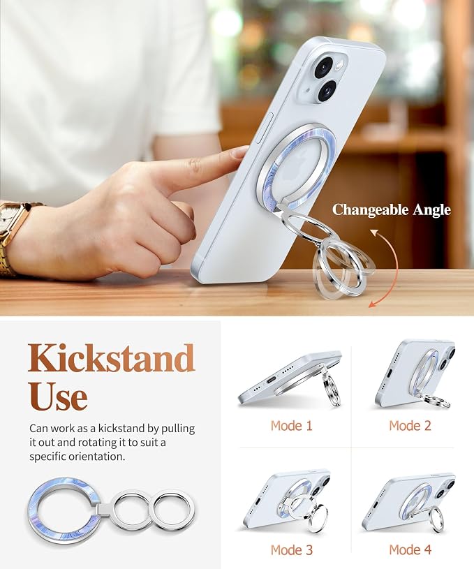 GVIEWIN Magnetic Phone Ring Holder, Compatible with MagSafe Phone Grip with Adjustable Stand, Magnet Phone Ring Kickstand for iPhone 17/16/15/14/13/12 Pro Max Plus Air/Other Phones (Aurora/Azure Blue)