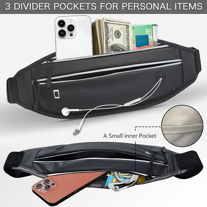 Running belt for Women &Men,Adjustable Exercise Waist Pack Reflective Running Belt for Sports Workout Cycling Hiking, Casual Hands-Free Wallets Phone Bag Fits All Phones(black)